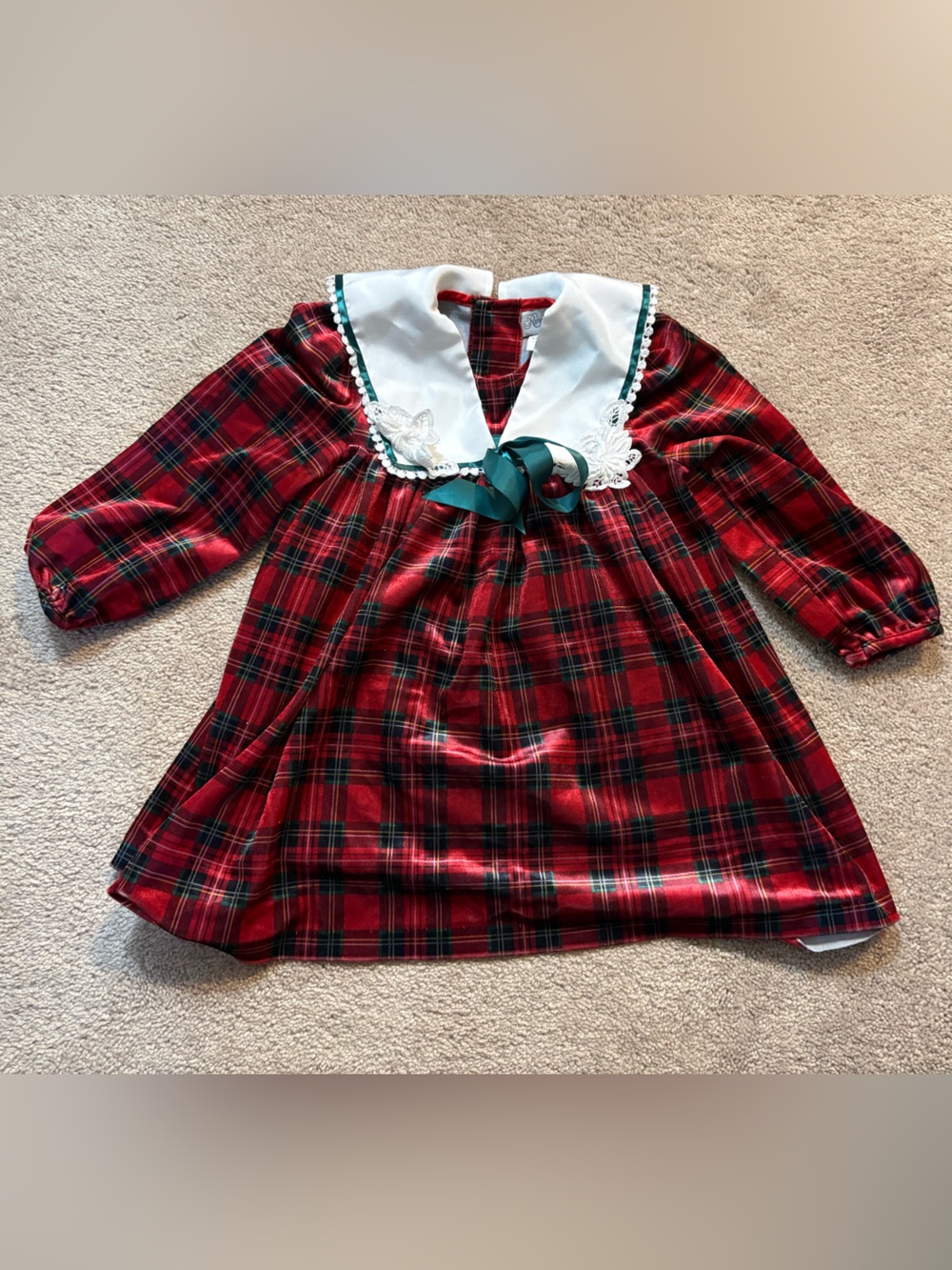 Vintage Early 90’s Rare Editions Plaid Velvet Holiday Dress with White Collar